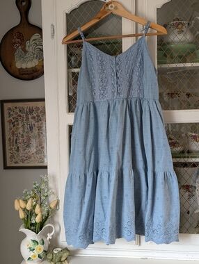 NWOT Levi's Cottagecore Light Blue Eyelet Lace Sundress Embroidered Cotton Lined